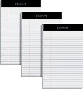 Oxford 5 x 8 Inch Legal Pads, 3 Pack, Narrow Ruled on Both Sides, White Lined Paper, 50 Perforated Sheets Per Writing Pad, Proudly Made in the USA (1017034)