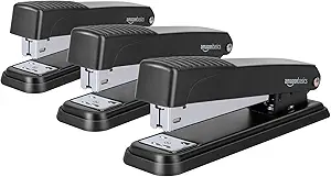 Amazon Basics Full-Strip Metal Office Desktop Stapler, 20 Sheet Capacity, Non-Slip, Black, 3-Pack