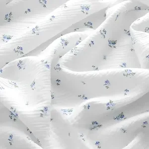 LaSilk Double Gauze Cotton Fabric by the Yard - 100% Cotton Muslin Fabric for DIY Craft & Sewing Material Like Dress, Towel, Bedding Sets, Cheesecloth, Boho Table Runner Fabric (Blue Floral, 1 Yard)