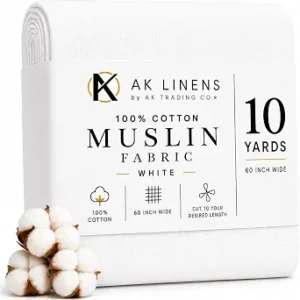 AK TRADING CO. Muslin Fabric/Textile Bleached - Draping Fabric - Bleached White 10 Yards Medium Weight - 100% Cotton (60in. Wide)