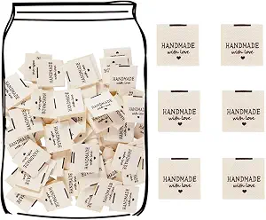 TOGETRUE 100pcs Sewing Labels for Handmade Items, Durable Fabric Woven Tags with Handmade with Love Text, Sewing Labels for Crochet, Knitting, Sewing Projects and DIY Crafts
