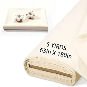 5 Yards 100% Cotton Unbleached Muslin Fabric, 63 Inch X 5 Yards by The Yard, Medium & Light Weight Draping Fabrics Suitable for Sewing, Embroidery, Garments, Apparel Cloth and Crafts Material-Natural