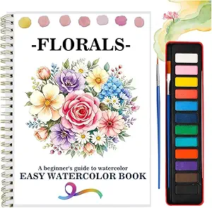 Watercolor Workbooks Coloring Book Easy Nature Scenes Beginner Friendly Watercolor Paint Set Art Crafts Painting Kit for Creative Exploration Gift for Adults Beginners (Flowers, with Palette)