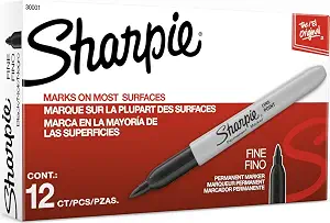Sharpie Permanent Markers, Fine Tip, Black, 12 Count - Quick Drying, Fade Resistant, For Wood, Plastic, Paper, Metal, And More