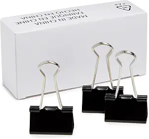 Amazon Basics Sturdy Binder Clips, Office Supplies, Medium 1.25 in, Document Organizing, Black, 96 Count (8 Pack of 12)