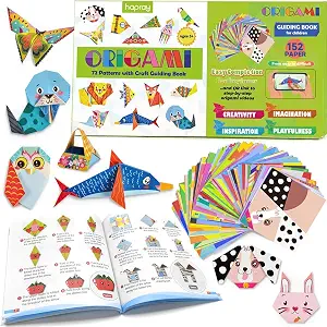 hapray Origami Kit for Kids 5-12, 152 Origami Paper Kit with Origami Book