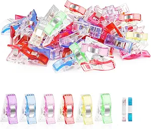 Premium Plastic Clips, Multipurpose Sewing Clips Premium Quilting Clips Assorted Colors Fabric Clips for Sewing Supplies Quilting, Sewing Quilting Supplies, 50 Pcs Clips, Add Two Rulers