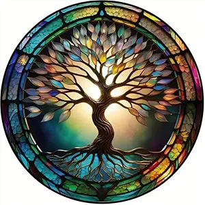 JFYHAB 5D Diamond Painting Kits Life of Tree Stained Glass DIY Diamond Full Round Drill Diamond Art Painting for Adults Tree Diamond Painting Full Drill Crystal Craft Kit for Wall Decor 12x12in