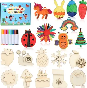 DIY Wooden Magnet 36 Art Craft Supplies Painting Kit for Kids Ages 4-8 8-12