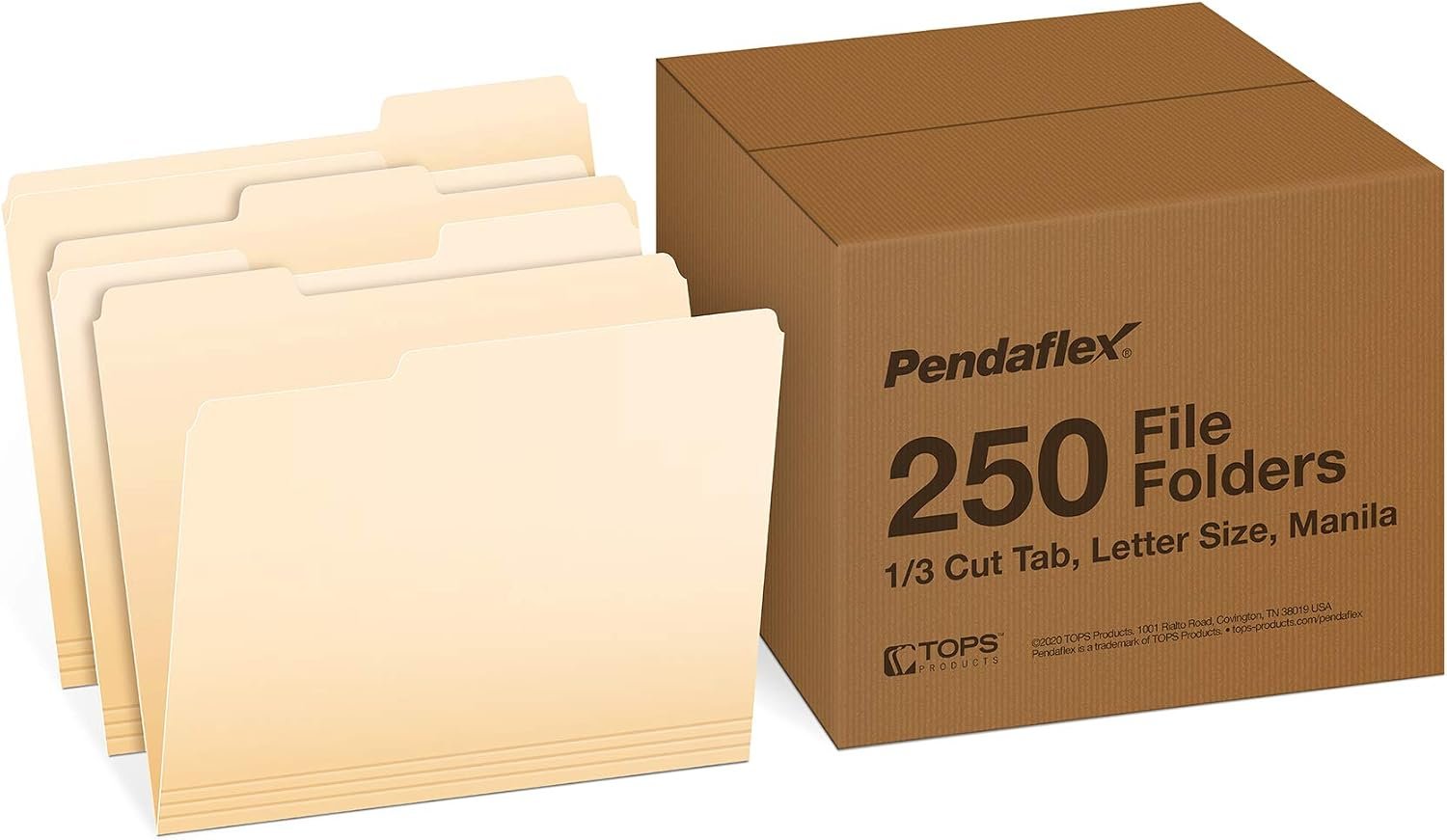 Pendaflex File Folders, 250-Pack, Letter Size, Manila, 1/3-Cut Tabs, Premium Paper Folders for File Cabinets, Home, Office & Classroom Document Organization, 3-Tab Letter File Folders - Image 2