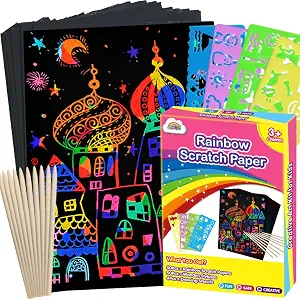 ZMLM 100PCS Rainbow Scratch Paper Art Gifts, Arts and Crafts for Kids Toys