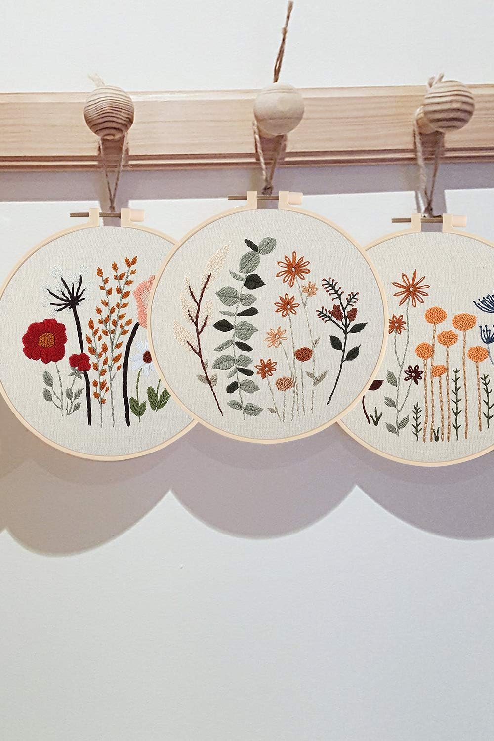 Uphome 3 Pack Embroidery Starter Kit for Beginners Stamped Cross Stitch Kits with Cute Flowers and Plants Patterns with 1 Embroidery Hoop and Color Threads for Adults Kids - Image 6