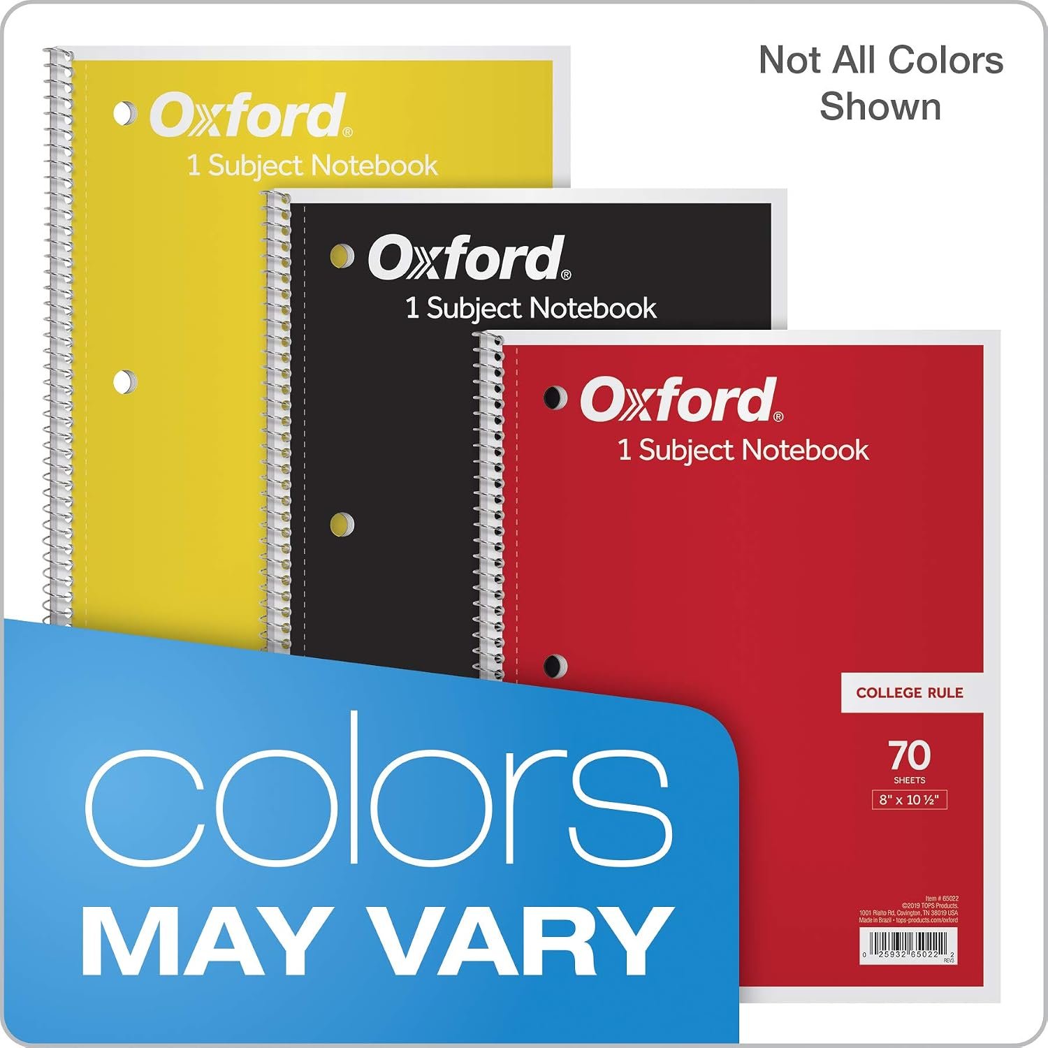 Oxford Spiral Notebook 6 Pack, 1 Subject, College Ruled Paper, 8 x 10-1/2 Inch, Color Assortment Design May Vary (65007) - Image 6