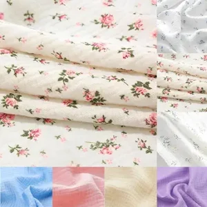 LaSilk Double Gauze Cotton Fabric by the Yard - 100% Cotton Muslin Fabric for DIY Craft & Sewing Material Like Dress, Towel, Bedding Sets, Cheesecloth, Boho Table Runner Fabric (Red Floral, 1 Yard)
