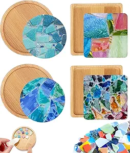 Mosaic Kits for Adults, 4‑Pack Wooden Coasters DIY Craft Set
