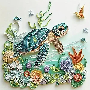 ZQEATRY Sea Turtle Animal Special Shape Diamond Art Kits for Adults,5D Diamond Painting Kits for Beginner,DIY Diamond Crystal Rhinestones Painting Kits for Home Wall Decor Gift 11.8 X 11.8inch