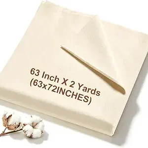 100% Cotton Muslin Fabric, 63 Inch X 2 Yards (72 Inches) Unbleached Muslin Linen Fabric by The Yard, Premium Medium Weight Muslin Cloth Fabric for Sewing, Embroidery, Crafts, & Apparel Projects