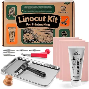 Bobblebro Linocut Kit for Printmaking, Stamp Making Kit with Carving Tools