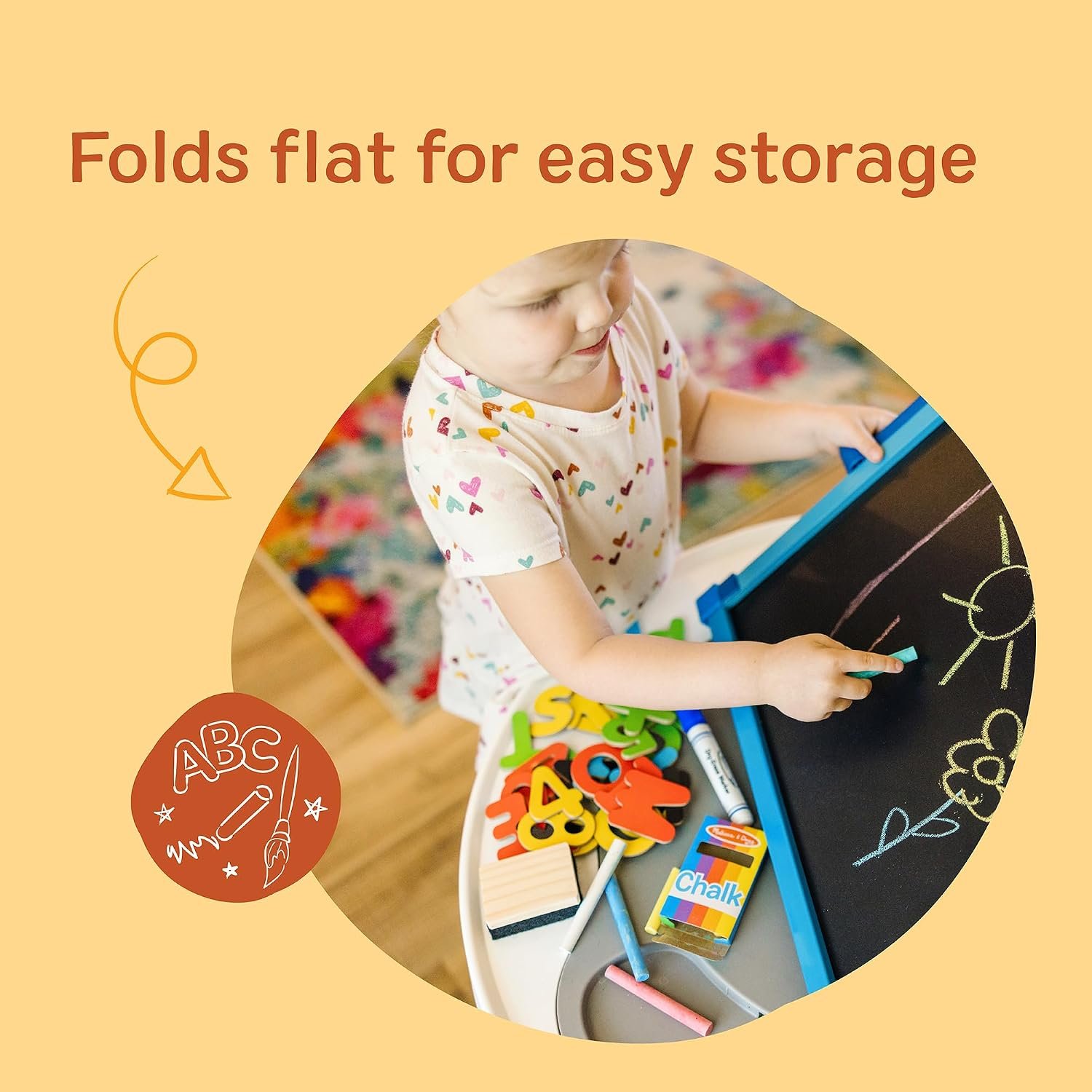 Melissa & Doug Magnetic Tabletop Easel, Deluxe Double-Sided Wooden Art Set with Chalkboard, Dry-Erase Board, Paper Roll Holder, Magnets & Art Supplies, Preschool Learning Toys for Kids Ages 3+ - Image 6
