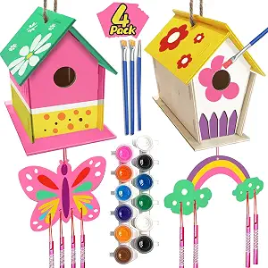 4 Pack DIY Bird House Wind Chime Kit for Crafts for Kids Ages 4-8