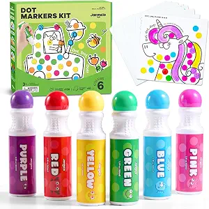 Jar Melo Washable Dot Markers for Toddlers, 6 Colors, Large 60ML