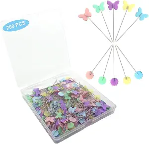 Hovesty 200pcs Sewing Pins Flat Head Straight Pins with Butterfly and Flower Colored Heads, Long 2.16inch Quilting Pins for Dressmaker, Craft, Sewing Project and DIY Decoration (Butterfly and Flower)