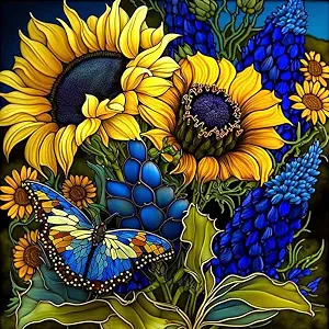 Sunflower Diamond Art Painting Kits for Adults, Stained Glass Full Drill Diamond Dots Paintings for Beginners, Round 5D Paint with Diamonds Pictures Gem Art Painting Kits DIY Crafts Kits 14x14inch