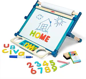 Melissa & Doug Magnetic Tabletop Easel, Deluxe Double-Sided Wooden Art Set with Chalkboard, Dry-Erase Board, Paper Roll Holder, Magnets & Art Supplies, Preschool Learning Toys for Kids Ages 3+