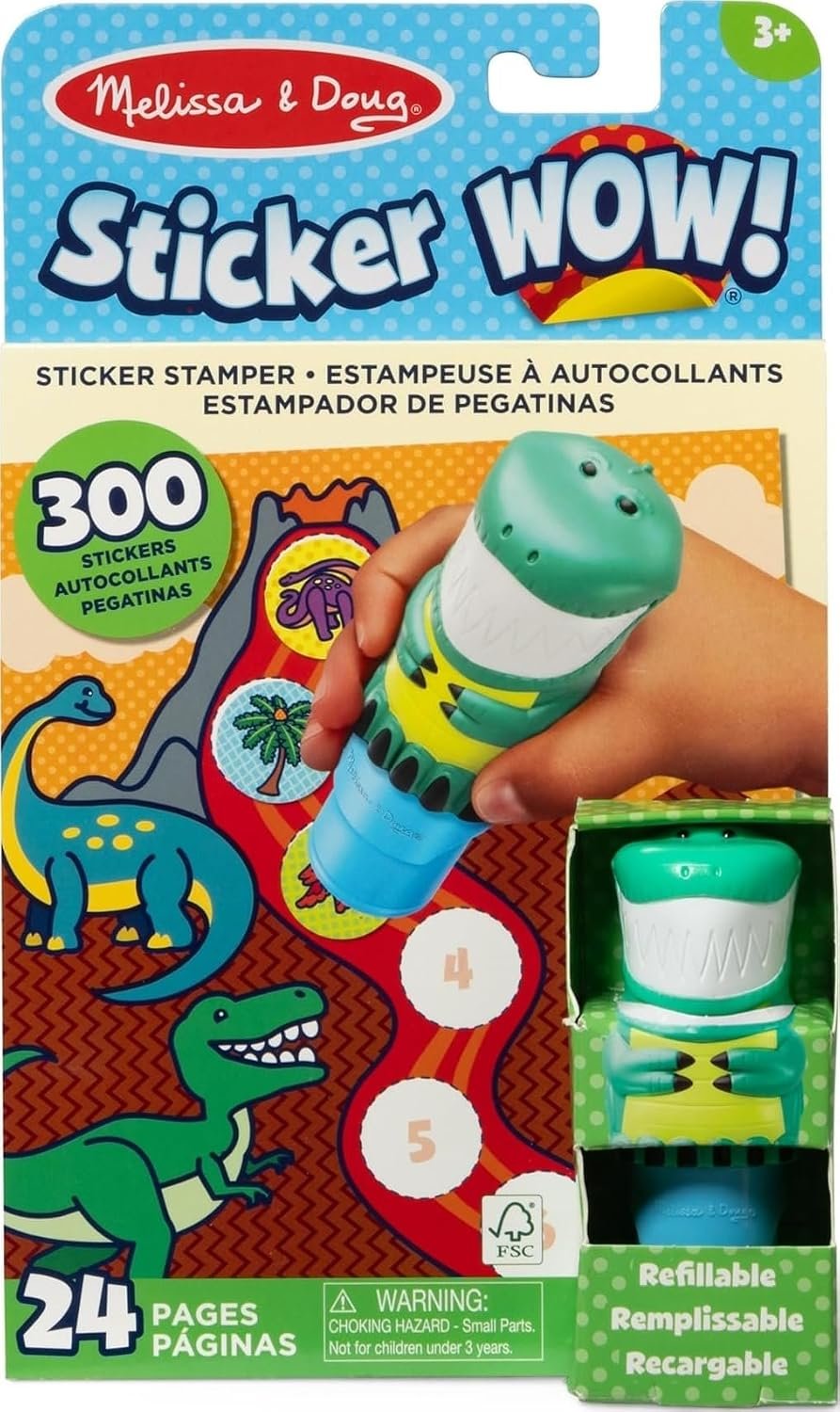 Melissa & Doug Sticker Wow!™ Dinosaur Bundle: 24-Page Activity Book, Refillable Sticker Stamper, Mini Pad, 500 Stickers, Arts and Crafts for Kids Ages 3+ - Image 2