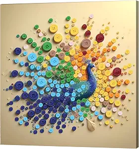 Framed Button Art Kit 11.8" DIY Mosaic Craft for Adults(Peacock)