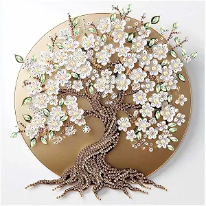 antor Special Shape Diamond Art Kit for Adults – 5D White Blossom Tree Gem Art on Canvas, DIY Diamond Painting with Rhinestones, Paint by Numbers Craft for Beginners