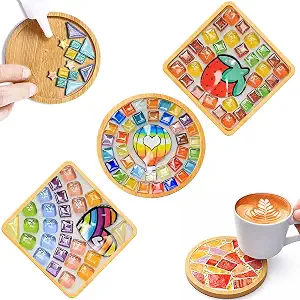 GHAHILI 3 Sets DIY Glass Mosaic Tiles for Crafts with Wooden Coasters - Graduation Birthday Gifts Mosaic Kits for Adults Women Mosaic Art Kits Craft Handmade Making Kit Set Decorations for Home Gift