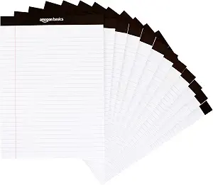 Amazon Basics Wide Ruled Lined Writing Note Pads for Office Supplies, 8.5" x 11.75", White, 12-Pack of 50 Perforated Sheets