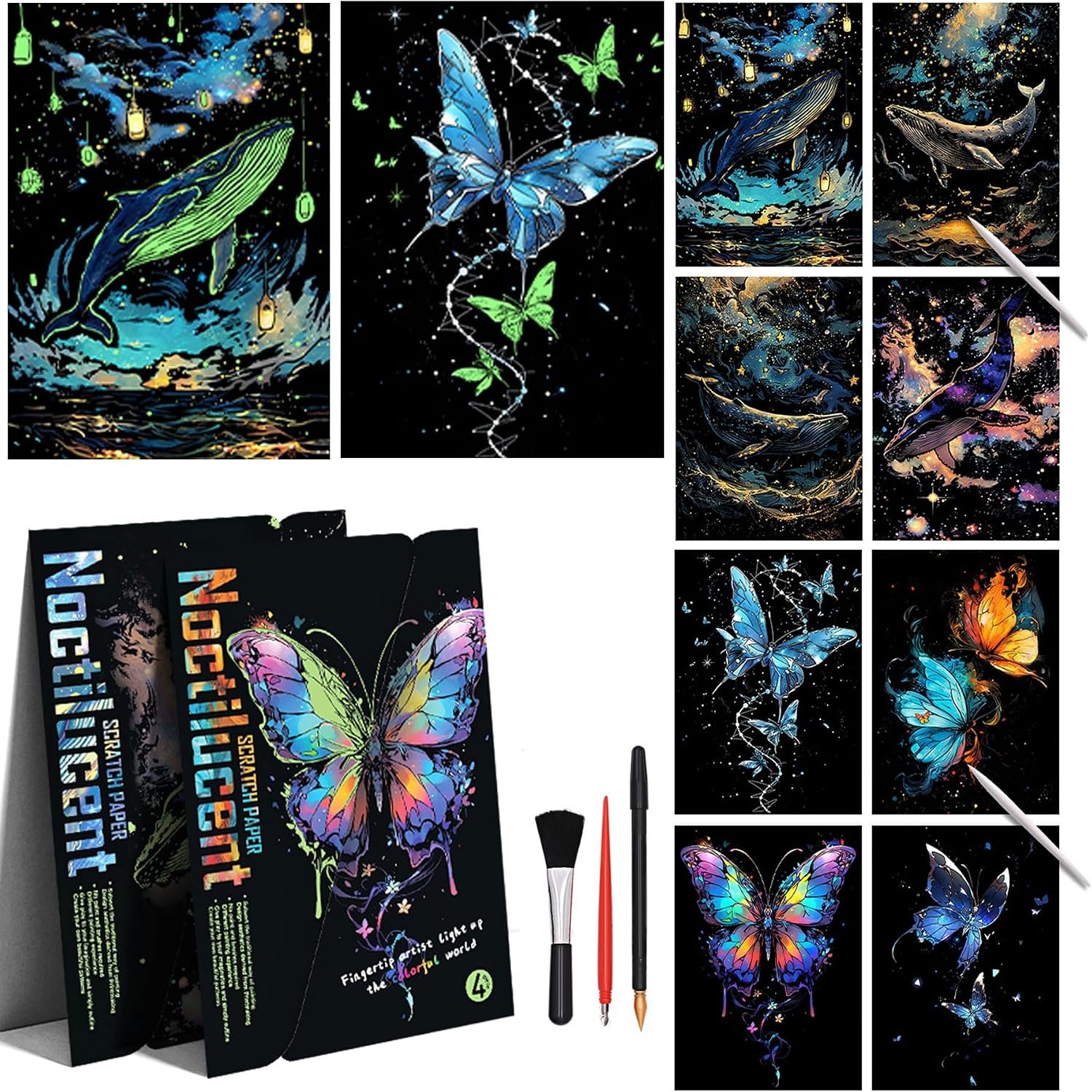 Scratch Paper Art for Adults Crafts, Glow in the Dark, A4/8 Sheets - Image 2