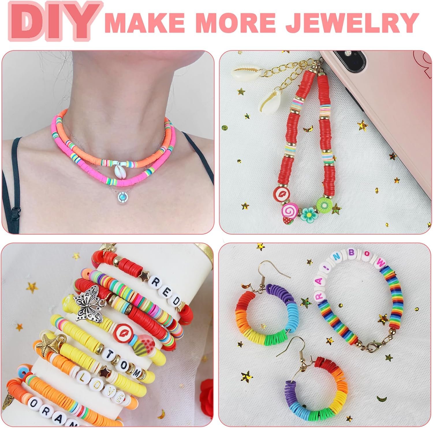Redtwo 5100 Clay Beads Bracelet Making Kit, Flat Preppy Beads for Friendship Jewelry Making,Polymer Heishi Beads with Charms Gifts for Teen Girls Crafts for Girls Ages 8-12 - Image 4