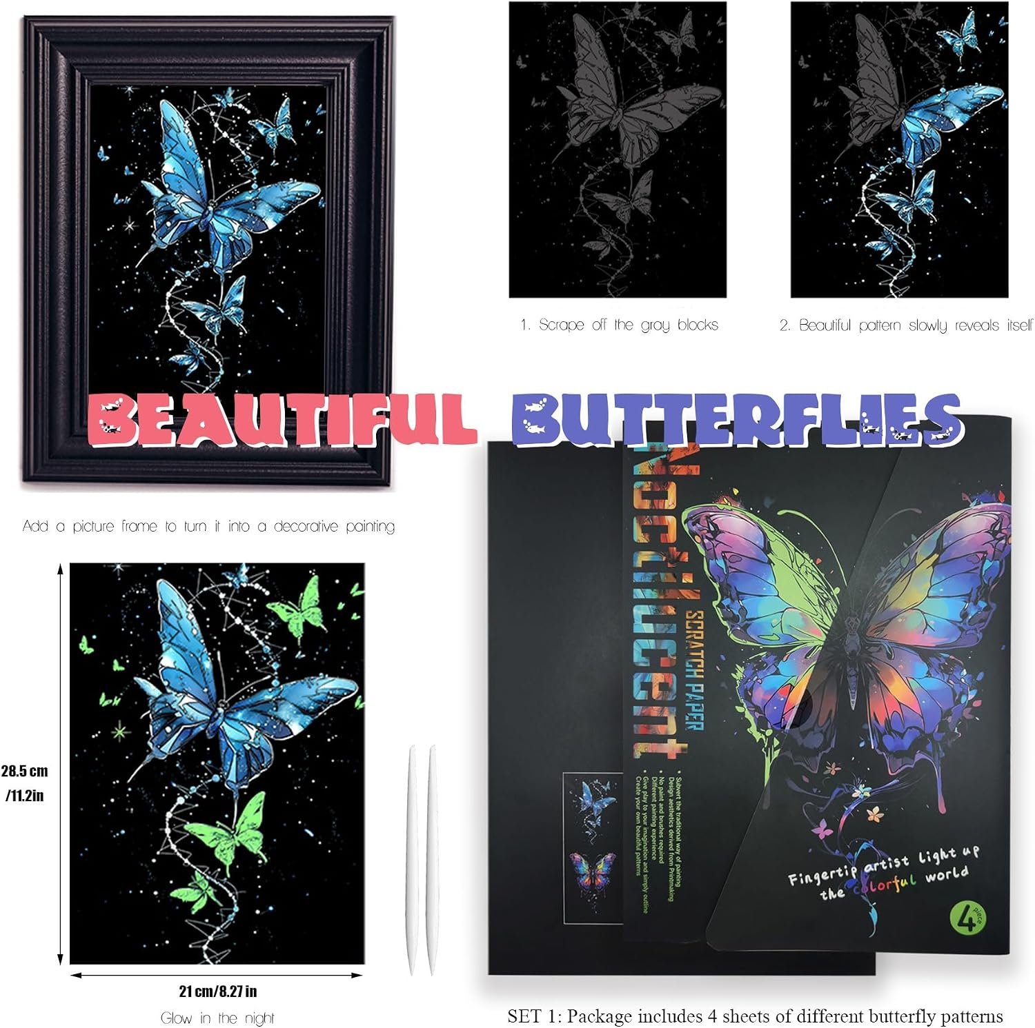 Scratch Paper Art for Adults Crafts, Glow in the Dark, A4/8 Sheets - Image 4