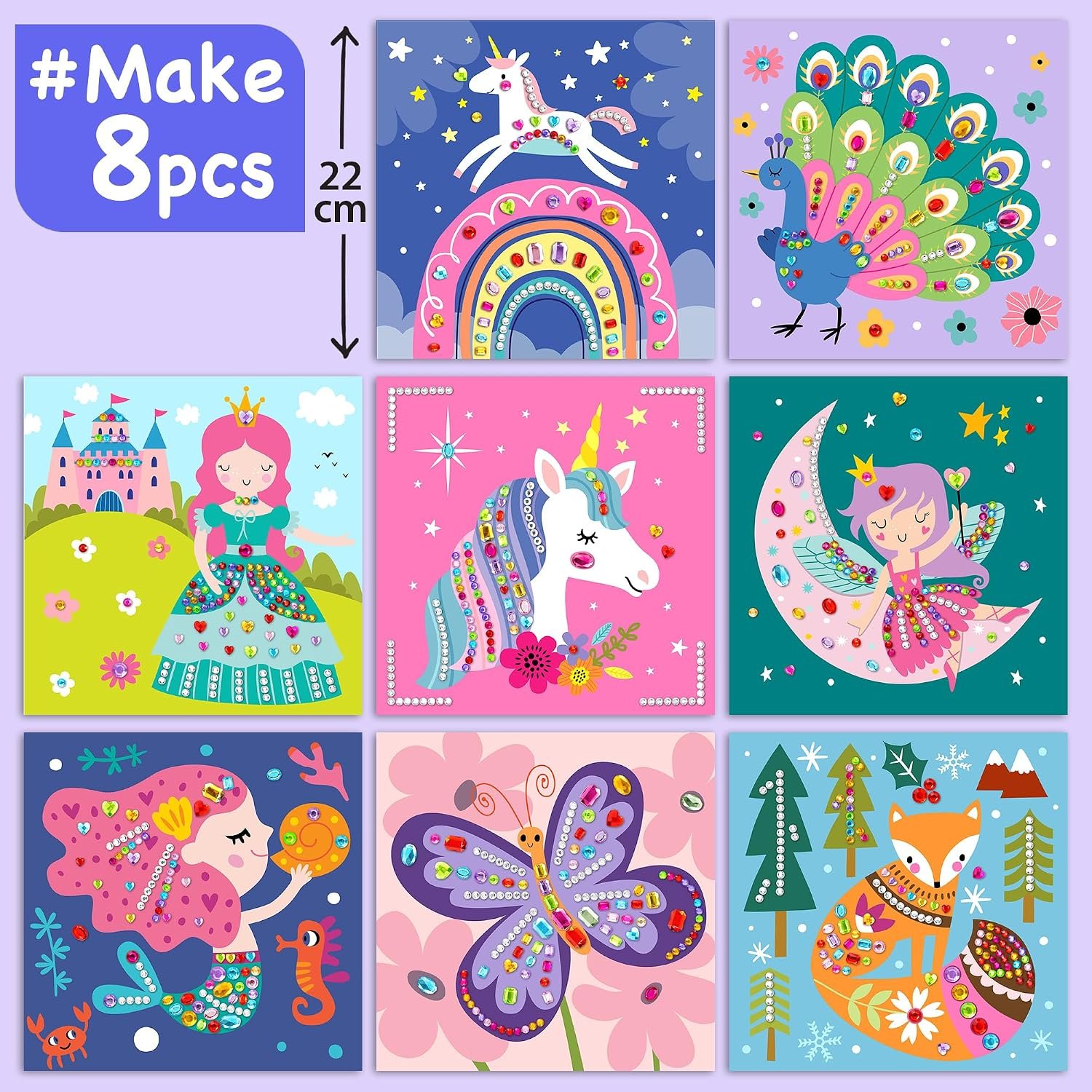 EZCRA Gem Sticker Kit for Kids - 990+ Stickers, 8 Unicorn Princess Themes - Image 3