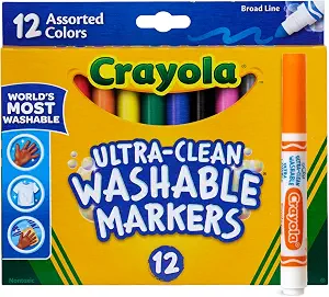 Crayola Broad Line Markers (12 Count), Washable Markers for Kids, Assorted Colors, Arts & Crafts Supplies, For Coloring Books & Art Projects, Ages 3+