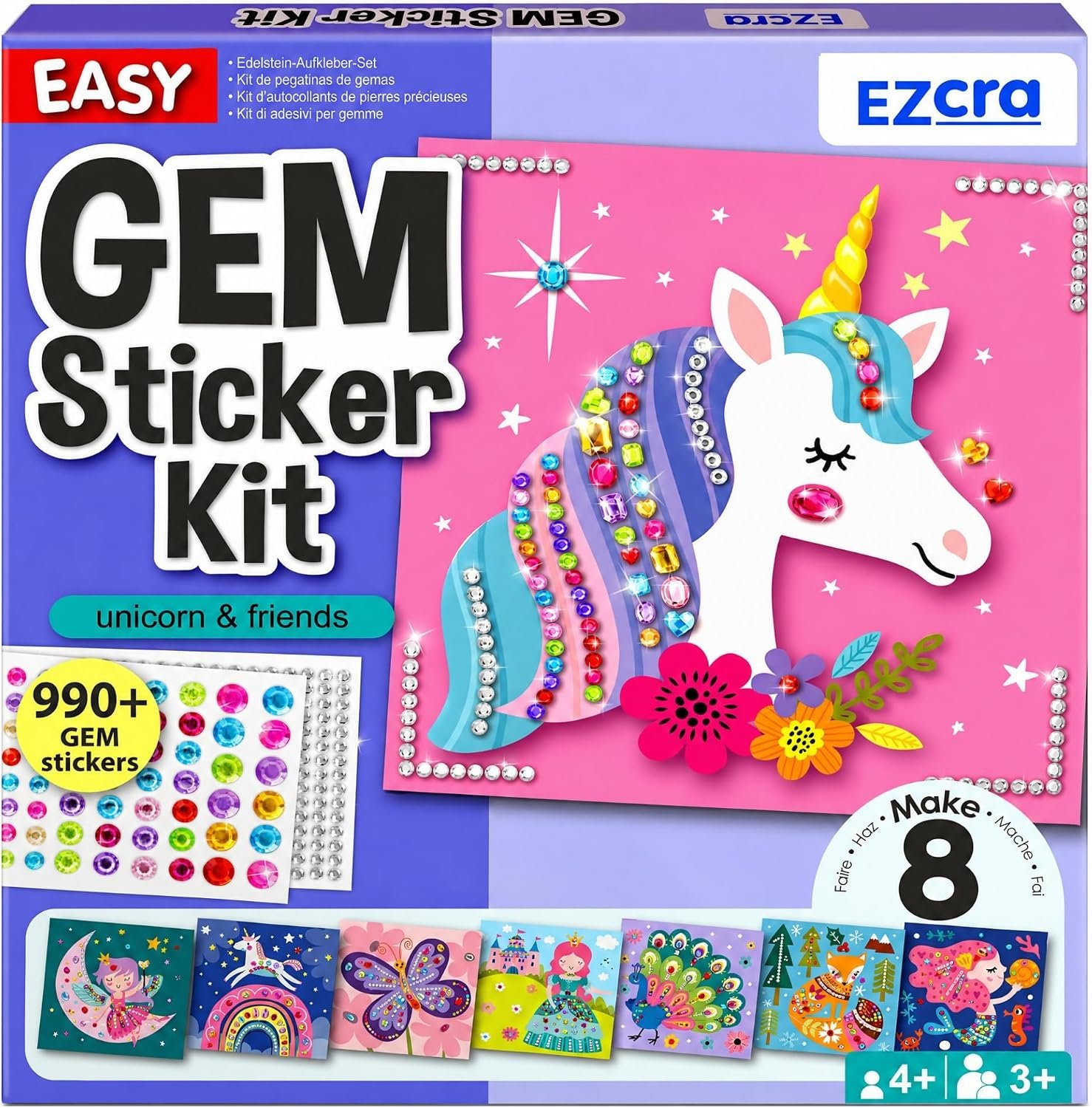 EZCRA Gem Sticker Kit for Kids - 990+ Stickers, 8 Unicorn Princess Themes - Image 2
