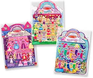 Melissa & Doug Puffy Sticker Activity Books Set of 3 – Princess, Mermaid & Fairy, with 207 Reusable Puffy Stickers and Fold-Out Scenes, Mess Free Play Set & Travel Toys for Kids Ages 4+