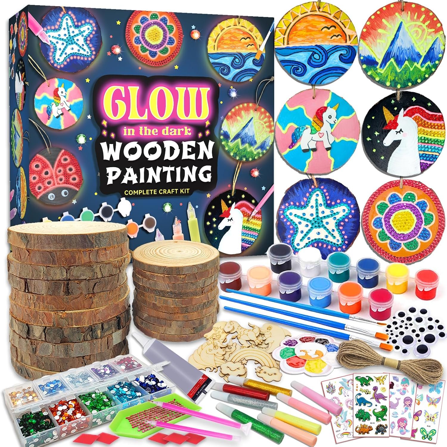 klmars Kids Wooden Painting Kit-Glow in The Dark-Arts & Crafts Gifts for Boys Girls Ages 5-12-Craft Activities Kits - Creative Art Toys for 5, 6, 7, 8, 9, 10, 11 & 12 Year Old Kids - Image 2