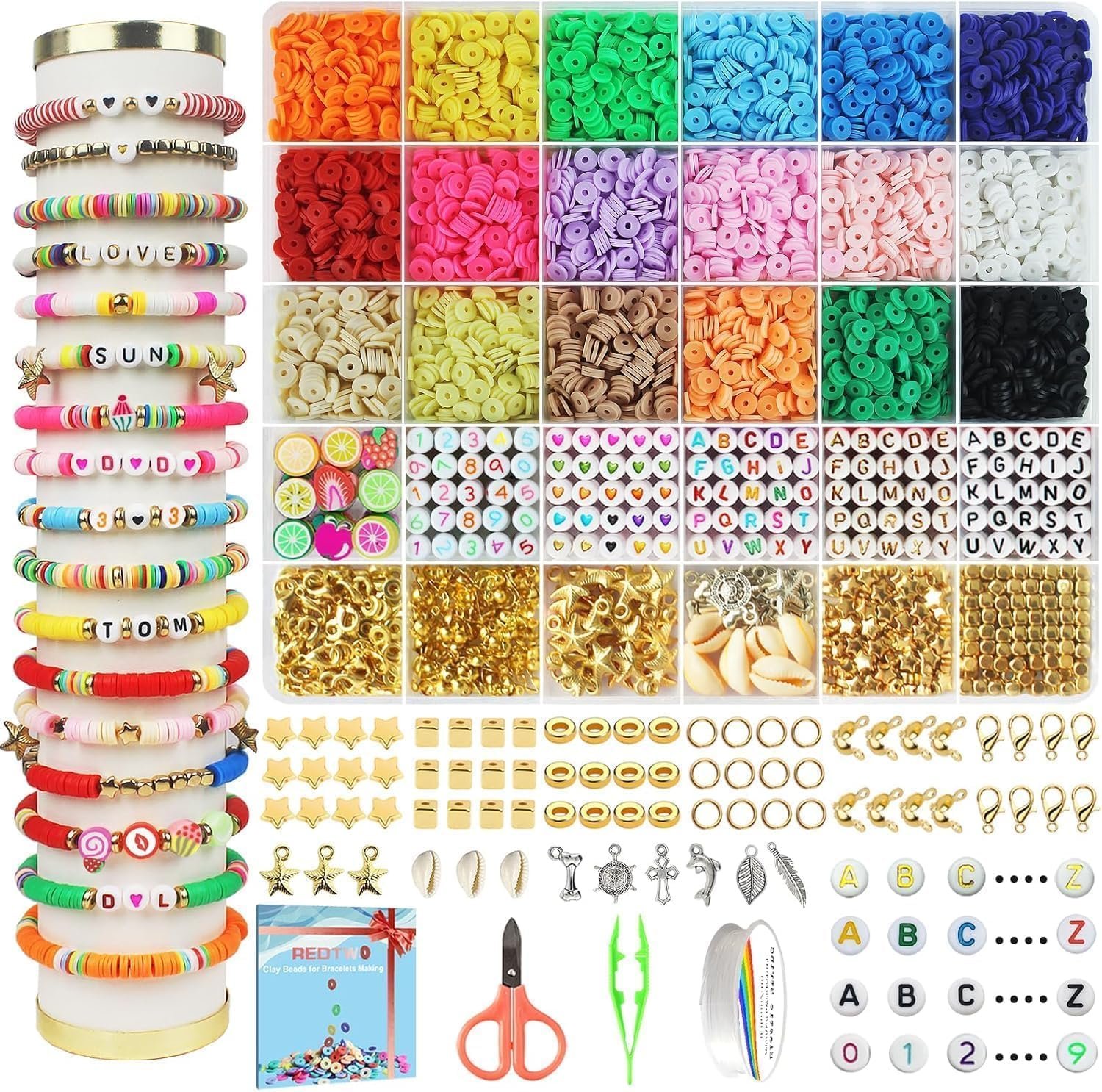 Redtwo 5100 Clay Beads Bracelet Making Kit, Flat Preppy Beads for Friendship Jewelry Making,Polymer Heishi Beads with Charms Gifts for Teen Girls Crafts for Girls Ages 8-12 - Image 2