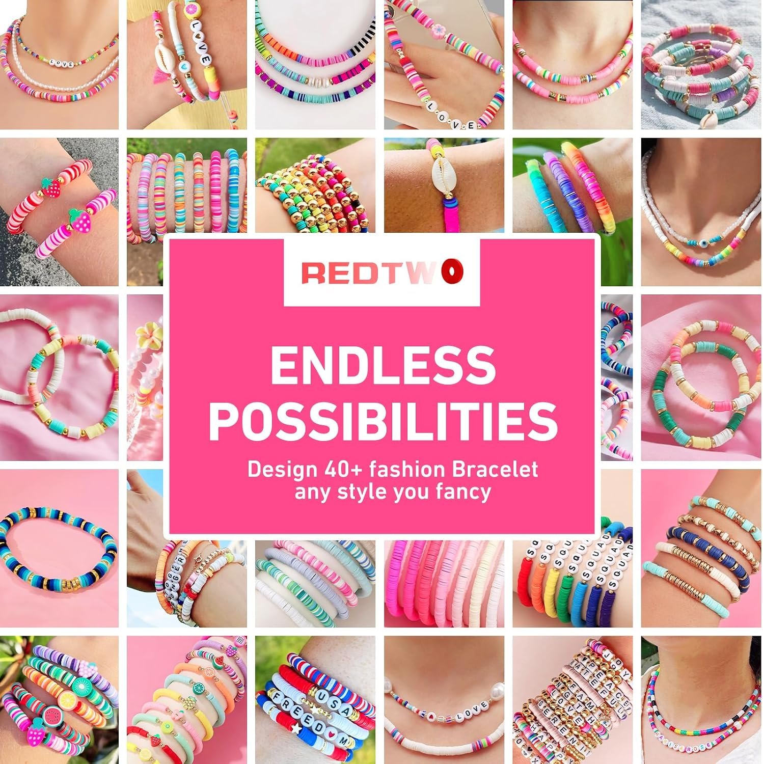 Redtwo 5100 Clay Beads Bracelet Making Kit, Flat Preppy Beads for Friendship Jewelry Making,Polymer Heishi Beads with Charms Gifts for Teen Girls Crafts for Girls Ages 8-12 - Image 6