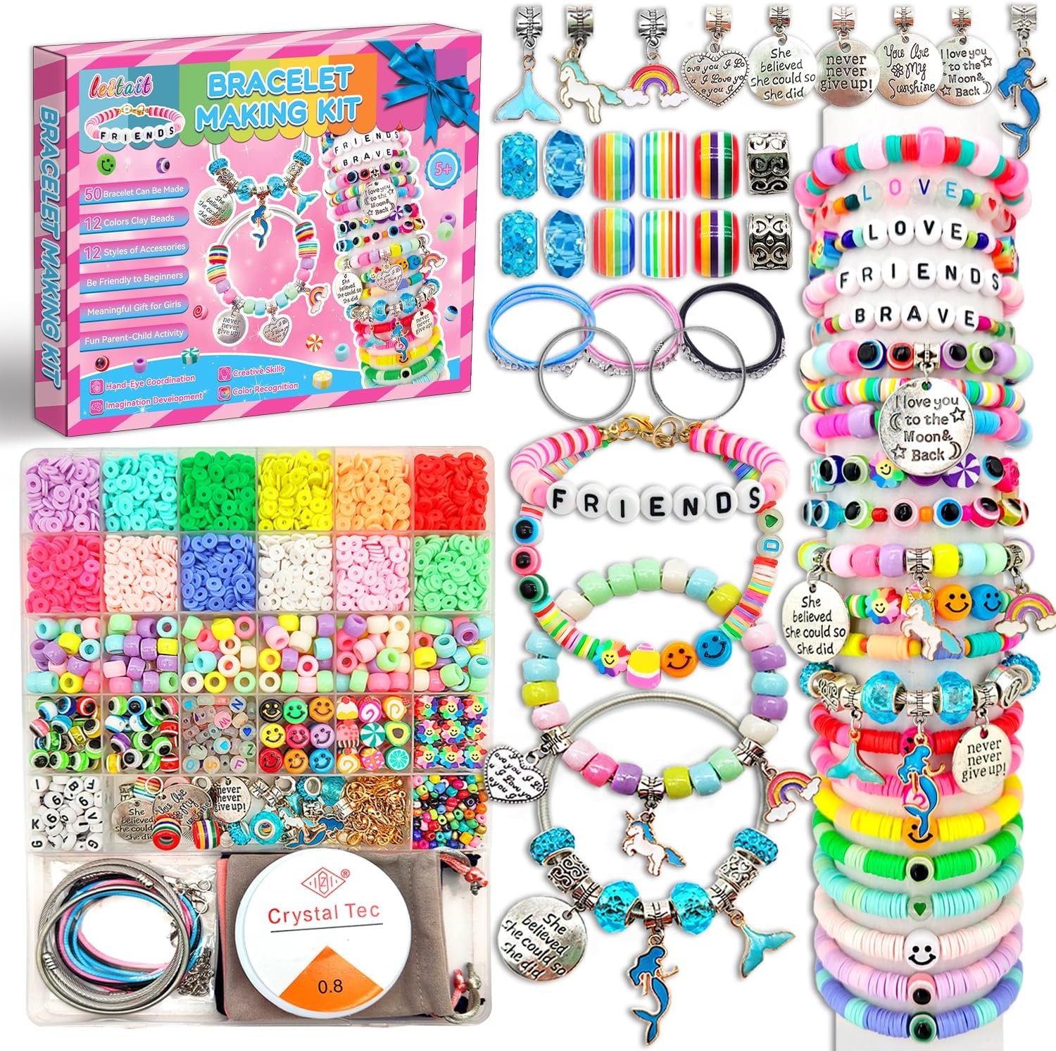 leitait Girls Toys Bracelet Making Kit -3400pcs Charm Jewelry Making Kit Supplies,Unicorn/Mermaid Crafts Birthday Christmas Gifts for Girls Ages 5 6 7 8 9 10 11 12 Years Old - Image 2