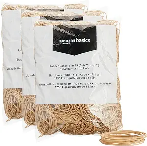 Amazon Basics Rubber Bands, Office Supplies, Size 19 (3-1/2 x 1/16 Inch), Stretchy, 1250 Bands/1 lb. Pack, 3-Pack, Tan