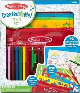 Melissa & Doug Created by Me! Stencil Art Coloring Activity Kit in Storage Pouch - 170+ Designs, 6 Markers, 2 Crayons, Paper - FSC-Certified Materials