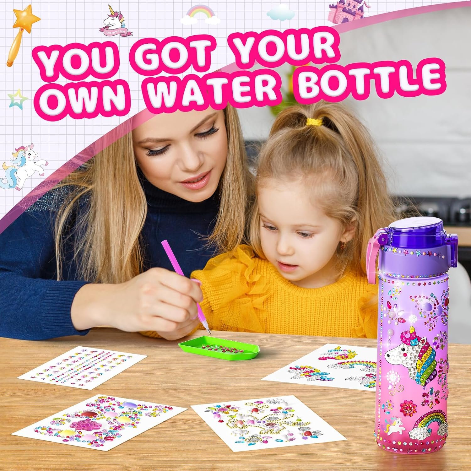 BOOH Gifts for Girls 4-12, Decorate Your Own Water Bottle Kits for Girls, Unicorn Diamond Painting Toys & Friendship Bracelet Kit, Fun Arts Crafts for Kids Ages 4-6-8-10, Birthday Gifts Toys for Kids - Image 3
