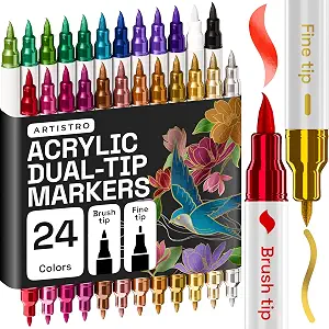 ARTISTRO 24 Metallic Dual-Tip Acrylic Paint Marker Pens for Drawing