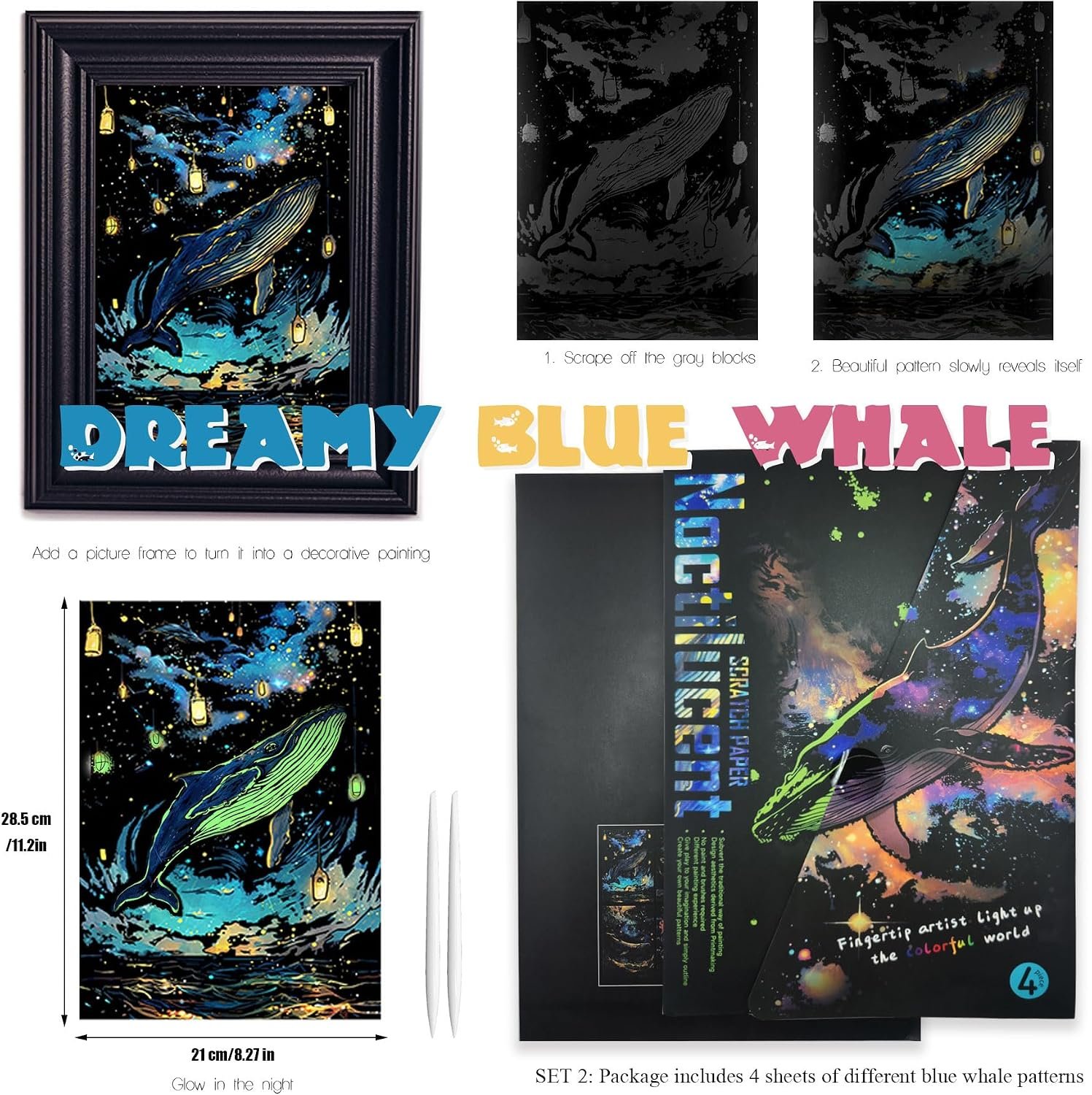 Scratch Paper Art for Adults Crafts, Glow in the Dark, A4/8 Sheets - Image 3