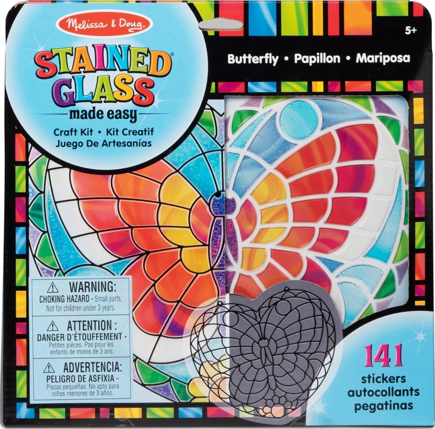 Melissa & Doug Stained Glass Made Easy Activity Kit: Butterfly - 140+ Stickers Kids Sticker Stained Glass Craft Kit; Sun Catchers for Kids Ages 5+ - Image 2